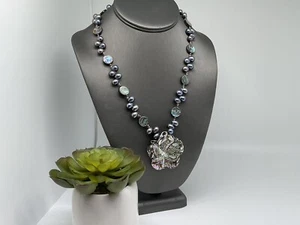 Peacock Baroque Tahitian Cultured Pearl Strand w/Abalone Disks / Lg Flower  - Picture 1 of 5