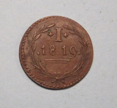 1819 Frankfurt German States 1 Pfennig Netherlands Bleyensteinse Duit Coin - Image 1 of 3