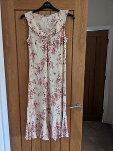 Per Una Ladies Beige Pink Floral Sleeveless Linen Blend Summer Dress Size 12 R - Picture 1 of 5