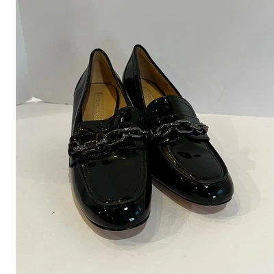 Zapatos de salón para mujer Antonio Melani mocasines de cadena de charol negro con tacón ancho Foto 1 de 4