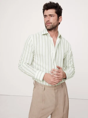 Banana Republic Slim Fit Linen Cotton Dress Shirt | Green Stripe M #646087 NEW - Image 1 of 2
