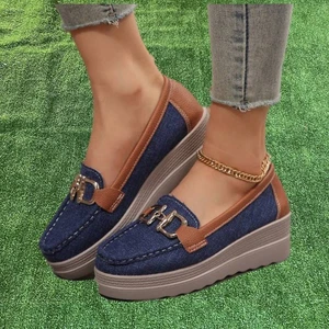 Shein Casual Sport Denim Loafers Shoes With Soft Sole And Metal Chain Size 38 - Picture 1 of 12