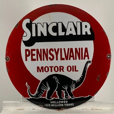 Sinclair Enamel Sign - Ø 50cm (19.7") - Garage Motor Oil Metal Advertising Decor - Image 1 of 4