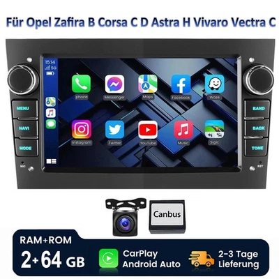Für Opel Astra H Corsa C D Meriva Zafira A B Autoradio Carplay 64G Android14 KAM - Bild 1 von 4