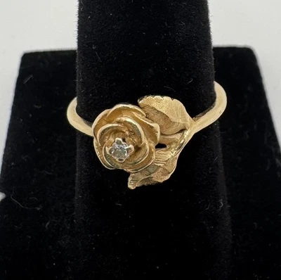 Anillo envolvente raro retirado James Avery oro 14k diamante rosa flor talla 5,25 Foto 1 de 4