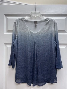Chicos Shimmer Ombre Tunic Size XL 3 Elegant Holiday Pit 25 28L Lined 3/4 Sleeve - Picture 1 of 7