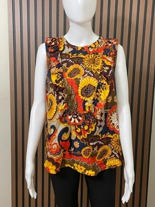 J. Blusa sin mangas Crew Darwin Ratti para mujer 12 amarilla seda sarga volantes floral - Imagen 1 de 8