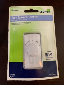 CONTROL DE VELOCIDAD DEL VENTILADOR 4 niveles de ventilador preestablecidos blanco 1,5 amperios polo único Leviton RTF01 - Imagen 1 de 4