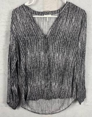 Blusa Joie 100 % seda para mujer pequeña con botones manga larga cuello en V profundo negra blanca Foto 1 de 4