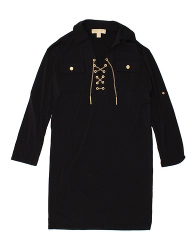 MICHAEL KORS abito donna manica lunga tubino UK 10 piccolo blu navy BO10