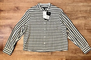 NWT $220 Rag & Bone  Striped Crop Leeds BU Linen Shirt Large - Picture 1 of 8