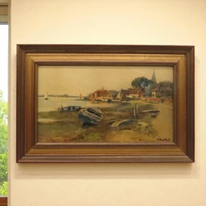 Arte de pared de marea baja del siglo XIX con impresión al óleo de paisaje costero Wilfred Rall vintage - Imagen 1 de 13