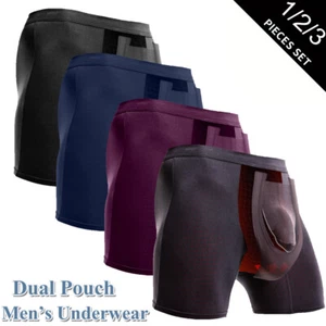 1-3 Pack Long Boxers Men's Underwear Boxer Briefs Dual Pouch Trunks Sport Shorts - Picture 1 of 34