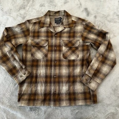 Pendleton The Board Shirt Loop Collar 1968 Men's SMALL Brown Plaid Wool - Image 1 of 4