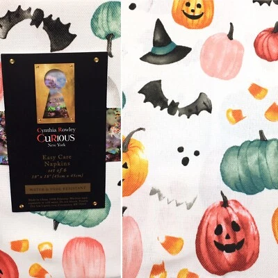 x6 Cynthia Rowley Halloween Napkin Set Witch Pumpkin Candy Corn Ghost Easy Care - Image 1 of 4