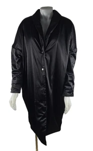 Derek Lam IOC Athleta Womens UPTOWN Black Satin Oversized Snap Coat Jacket Large - Picture 1 of 4