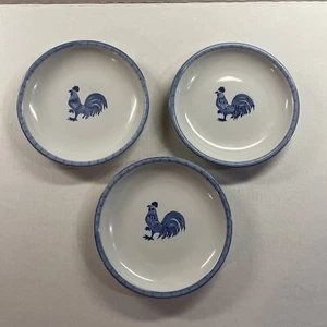 3 Folkcraft MORNING FARM Salad Plates Blue Rooster Farmhouse 8” - Picture 1 of 9
