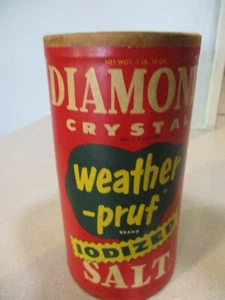 Diamond Crystal Weather-Pruf Brand Iodized Salt cardboard container paper lable - Picture 1 of 11