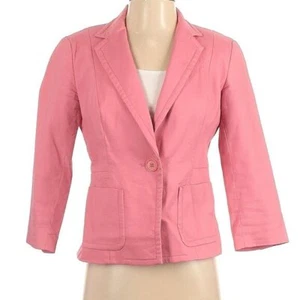 Abrigo Chaqueta Blazer Talbots Mujer Rosa Claro Clásico Algodón con Bolsillos, Talla 2 - Imagen 1 de 4