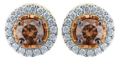 Aretes con marco de diamantes naturales blancos y champán de 0,5 quilates en oro amarillo de 10 quilates Foto 1 de 4