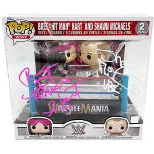 Bret Hart/Shawn Michaels Autographed Large Wrestlemania Funko Pop! Ring Display - Imagen 1 de 2