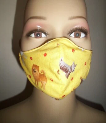 Máscara Facial Cubierta con Bolsillo de Filtro Hecho a Mano Lavable Amarillo Estampado Perro Foto 1 de 3