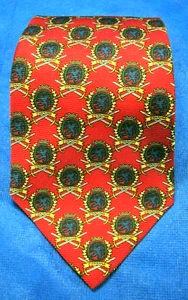 VTG TOMMY HILFIGER Men's Neck Tie RED/GOLD/BLUE Coat of Arms CROSSED SWORDS - Picture 1 of 6