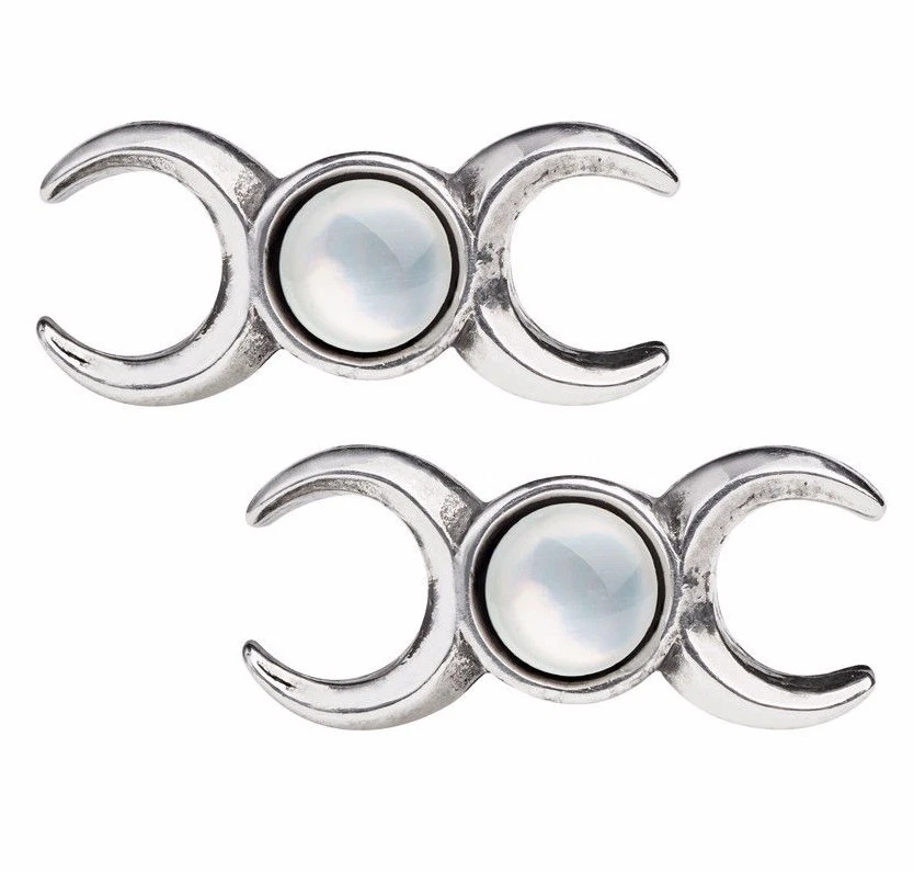 Alchemy Gothic Crescent Moon Triple Goddess Stud Earrings Pewter Jewelry E401