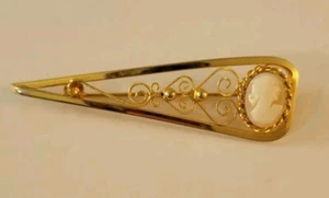 Vintage Kamee Brosche Stabform goldfarben filigran - Bild 1 von 6