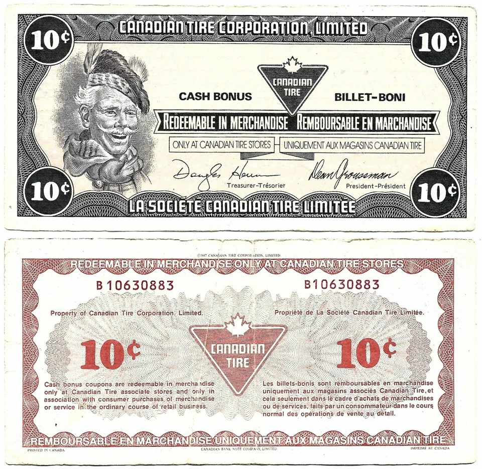 CTC Canadian Tire Money 1985 Coupon 10c Canada Old Note G - Image 1 of 1
