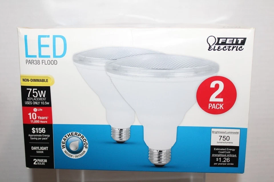 Feit 75w Replacement LED PAR38 Flood Bulbs Daylight Non-Dim 750 Lumens 2-Pack - Image 1 of 3