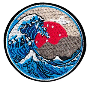 Patche écusson grande vague Japon patch thermocollant rond badge jacket - Picture 1 of 2
