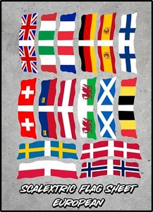 Slot Car Scalextric Flag Scenery Stickers Decals 1/32 Mixed Sheet x 16 European - Picture 1 of 1
