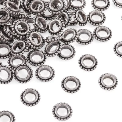 100Pcs Antique Silver Tibetan Style  Donut Alloy Spacer Beads 8x2.5mm Hole 4mm - Image 1 of 4