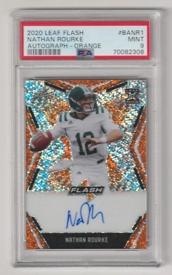 2020 Leaf Flash Nathan Rourke Autograph Orange BA-NR1 Pre Rookie 2/10 PSA Mint 9 - Image 1 of 2