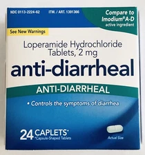 Kirkland Anti-Diarrheal HCI 2mg 24 Caplets By Costco.