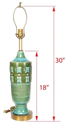 Mid-Century Modern Blue & Green Glazed Pottery Table Lamp - Image 1 of 3