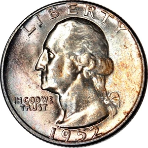 1952 25C Washington Quarter (Toned) Choice UNC K17525 - Picture 1 of 2
