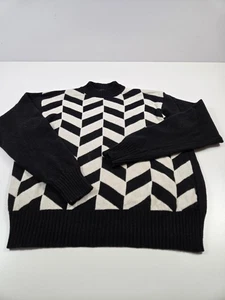 Hugo Boss Sweater Men's XL Black White Geometric Chevron Wool Knit Made Italy - Picture 1 of 10