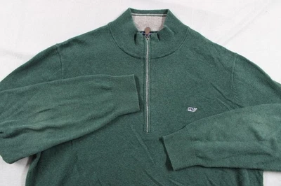 Vineyard Vines Sweater Mens XL Green Half Zip Pullover Cashmere Blend Whale Logo - Image 1 of 4