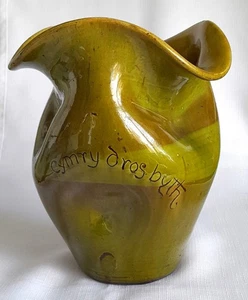 RARE LARGE EWENNY POTTERY CRUMPLED VASE SGRAFFITO INSCRIBED, INDISTINCTLY DATED - Picture 1 of 5