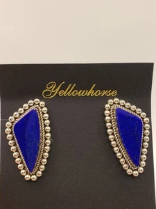 Navajo Sterling Silver Lapis Earrings Signed Artie Yellowhorse 19 g Triangle - Picture 1 of 14