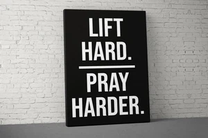 Lienzo motivacional de fitness - arte de pared para levantar duro orar más duro - Imagen 1 de 5