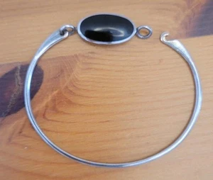 Vintage Sterling Silber Armreif Armband, mit schwarzem Onyx Stein minimalistisches Design - Bild 1 von 9