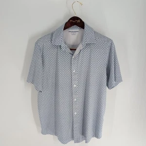 Johnston Murphy Quatrefoil Short Sleeve Performance Button Up Shirt Blue Size M - Picture 1 of 7