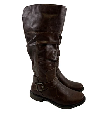 Baretraps Stoney Tall Boots Brown Faux Leather Zip Gore Stretch Ruched Women 8 M - Image 1 of 4