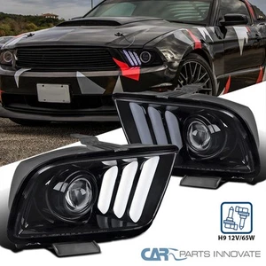 Fits 05-09 Ford Mustang Glossy Black Projector Headlights Lamps w/ LED Bar L+R - Picture 1 of 14