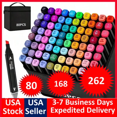 80/168/262 Colors Dual Tip Markers Drawing Markers Set Dual Tip Alcohol Markers - Image 1 of 4
