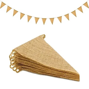 Jute Burlap Hessian Banner Bunting Flags Fabric Wedding Party Decorations Rustic - Picture 1 of 5