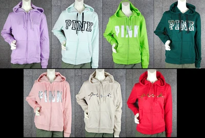 Victoria's Secret ROSA PERFECTO CREMALLERA COMPLETA Clásico Script Logo Sudadera con Capucha ¡Muchos Colores! Foto 1 de 4